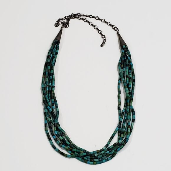 Vintage Turquoise Heishi Bead 6 Strand Sterling Silver Southwestern Necklace 27" - Picture 3 of 12